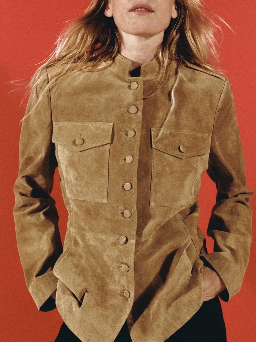 Zara Suede Leather button up Jacket size XL tan